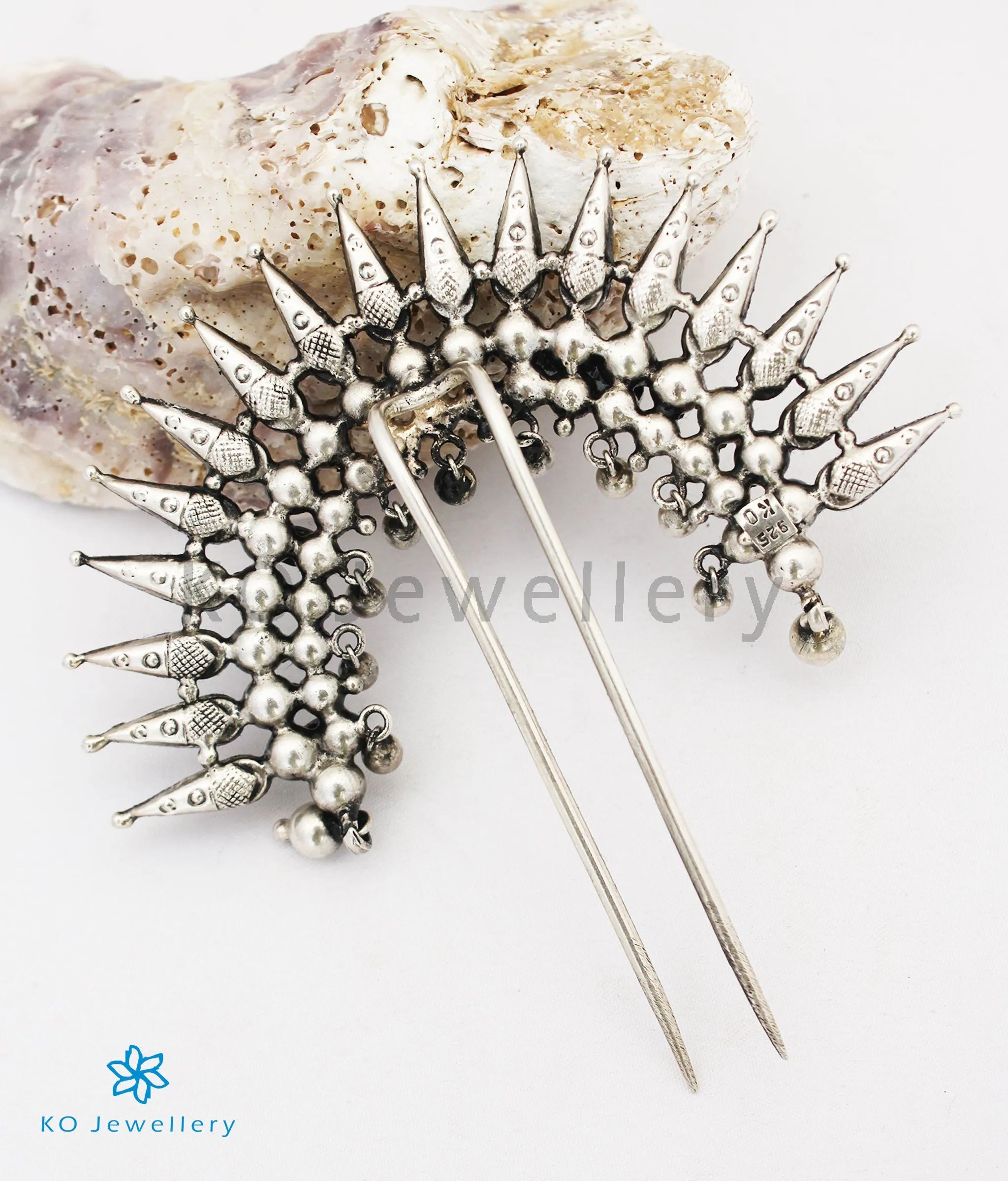 The Moggu Silver Bridal Hair Pin (Oxidised)