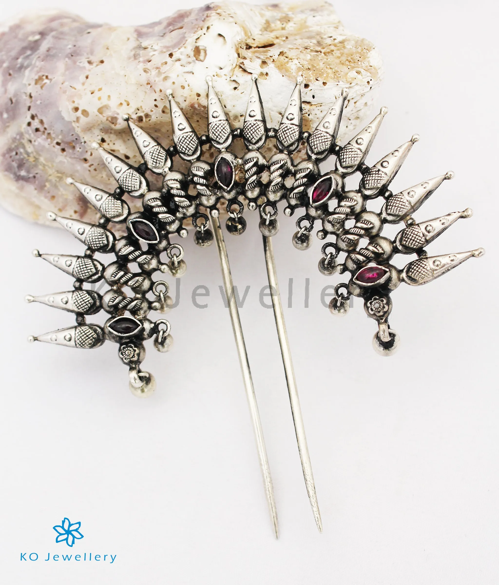 The Moggu Silver Bridal Hair Pin (Oxidised)