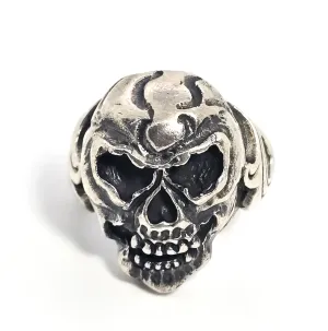 Thick Skull retro biker solid sterling silver tribal fire memento mori goth ring size 10.5