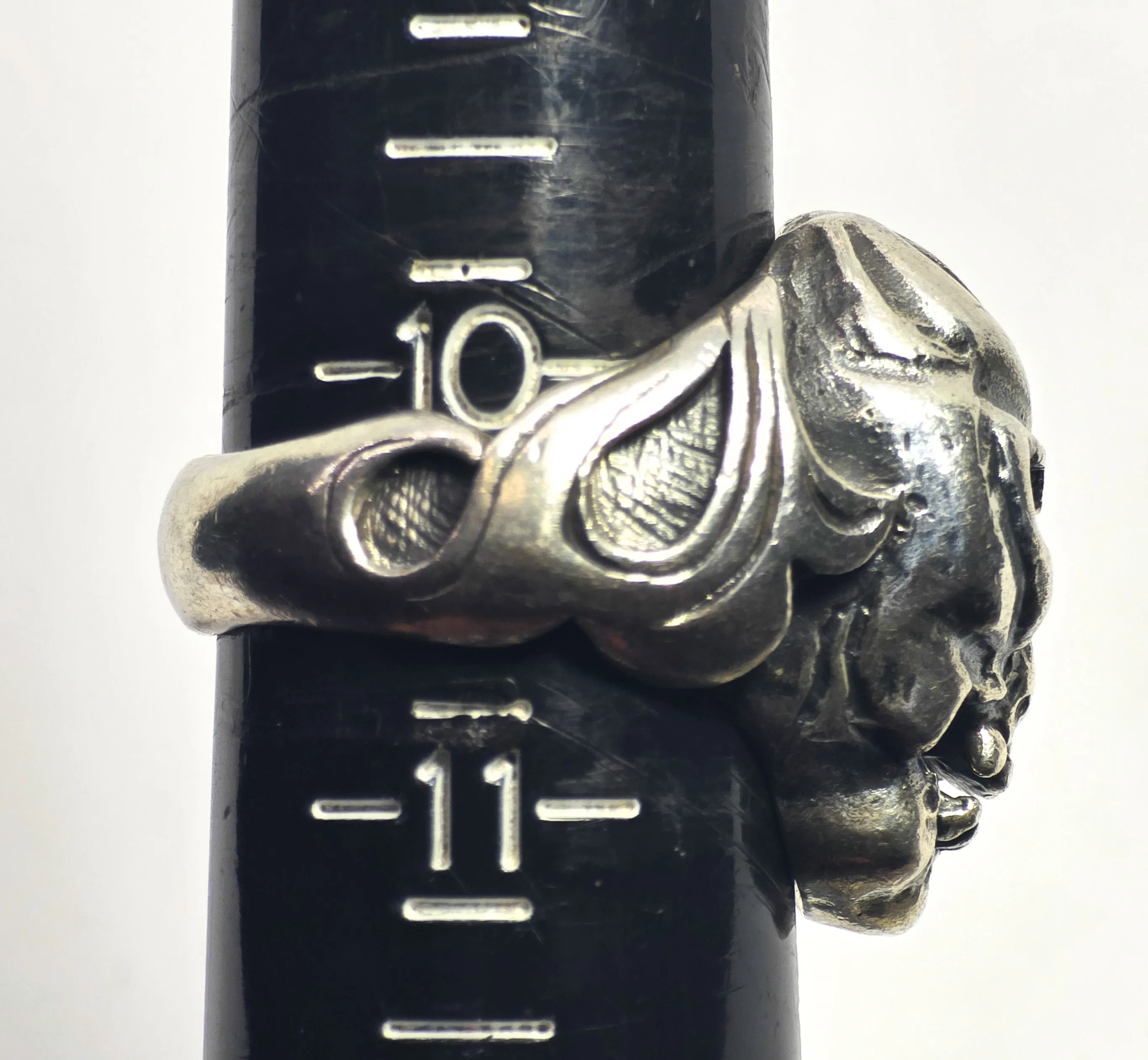 Thick Skull retro biker solid sterling silver tribal fire memento mori goth ring size 10.5
