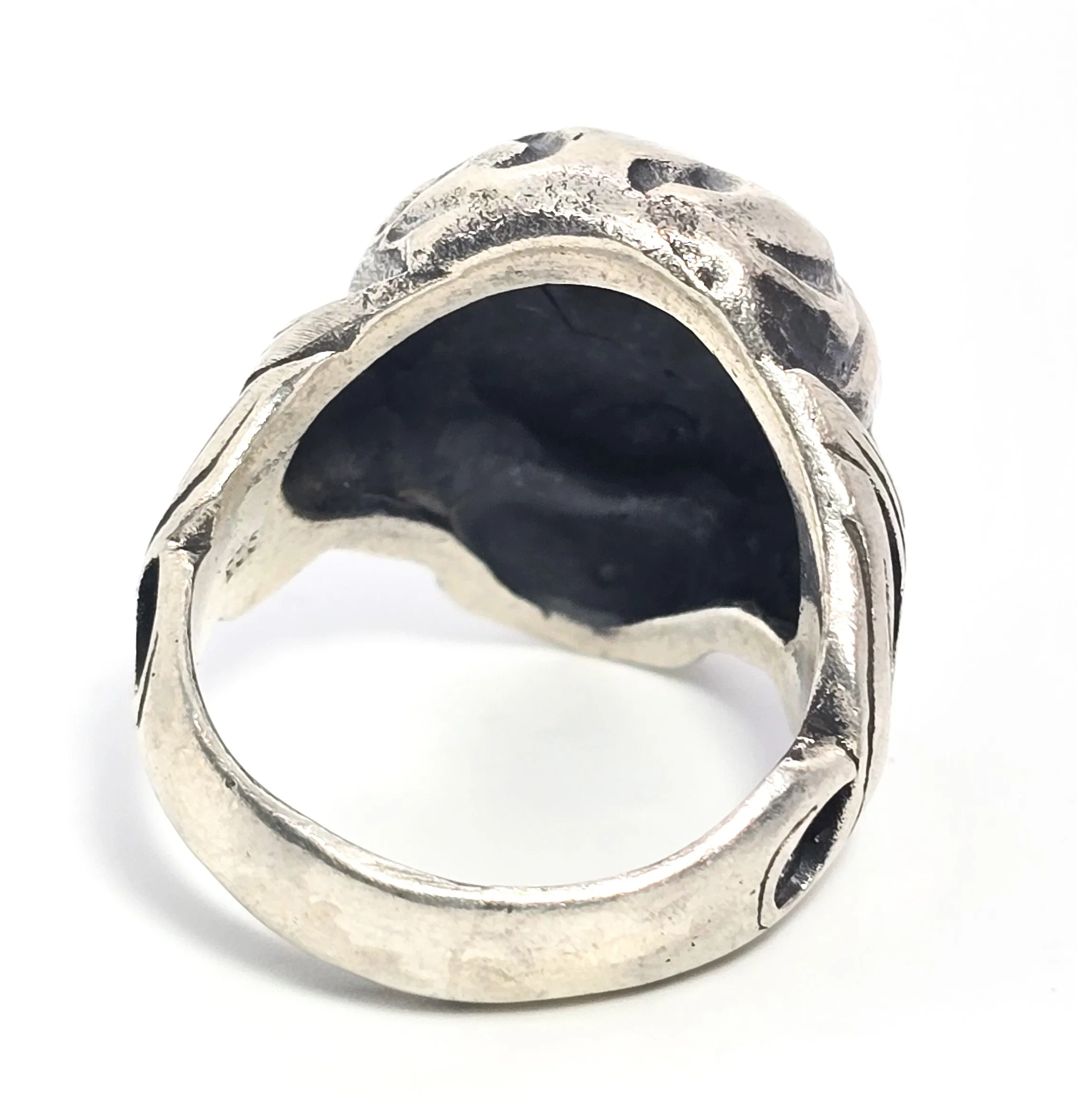 Thick Skull retro biker solid sterling silver tribal fire memento mori goth ring size 10.5