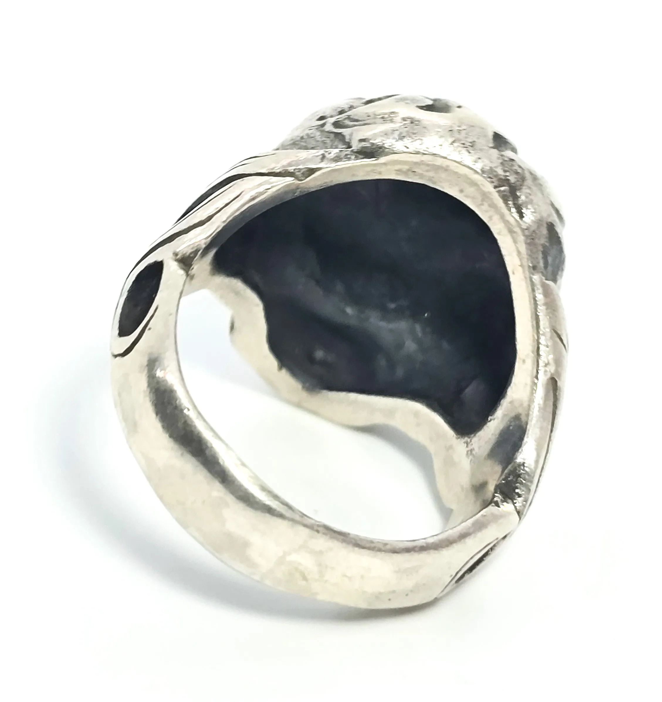 Thick Skull retro biker solid sterling silver tribal fire memento mori goth ring size 10.5