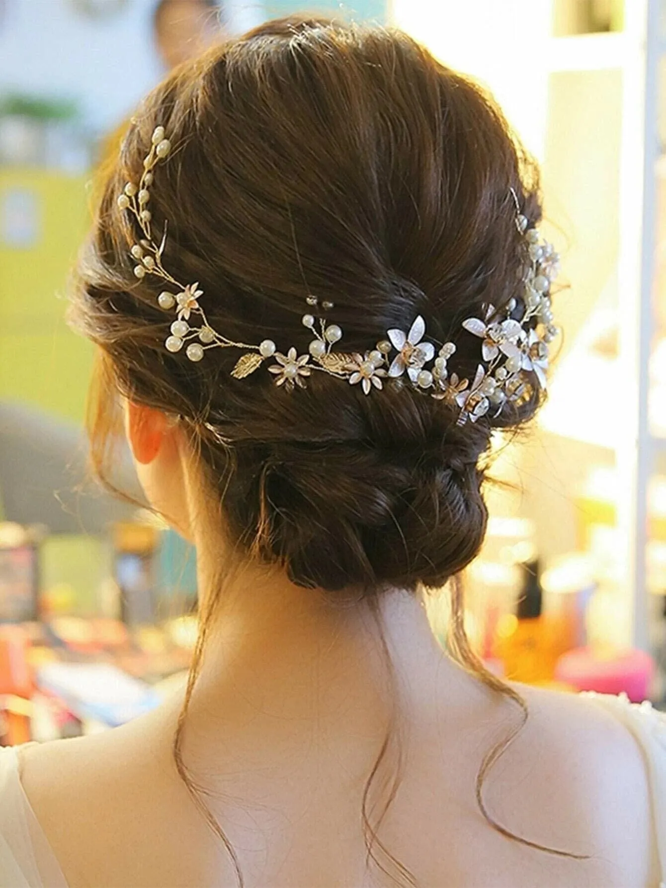 Three Branches Pearl Hair Vine, Bridal Crystal Flower Hairpiece, Wedding Head Wreath Floral Hair Wire