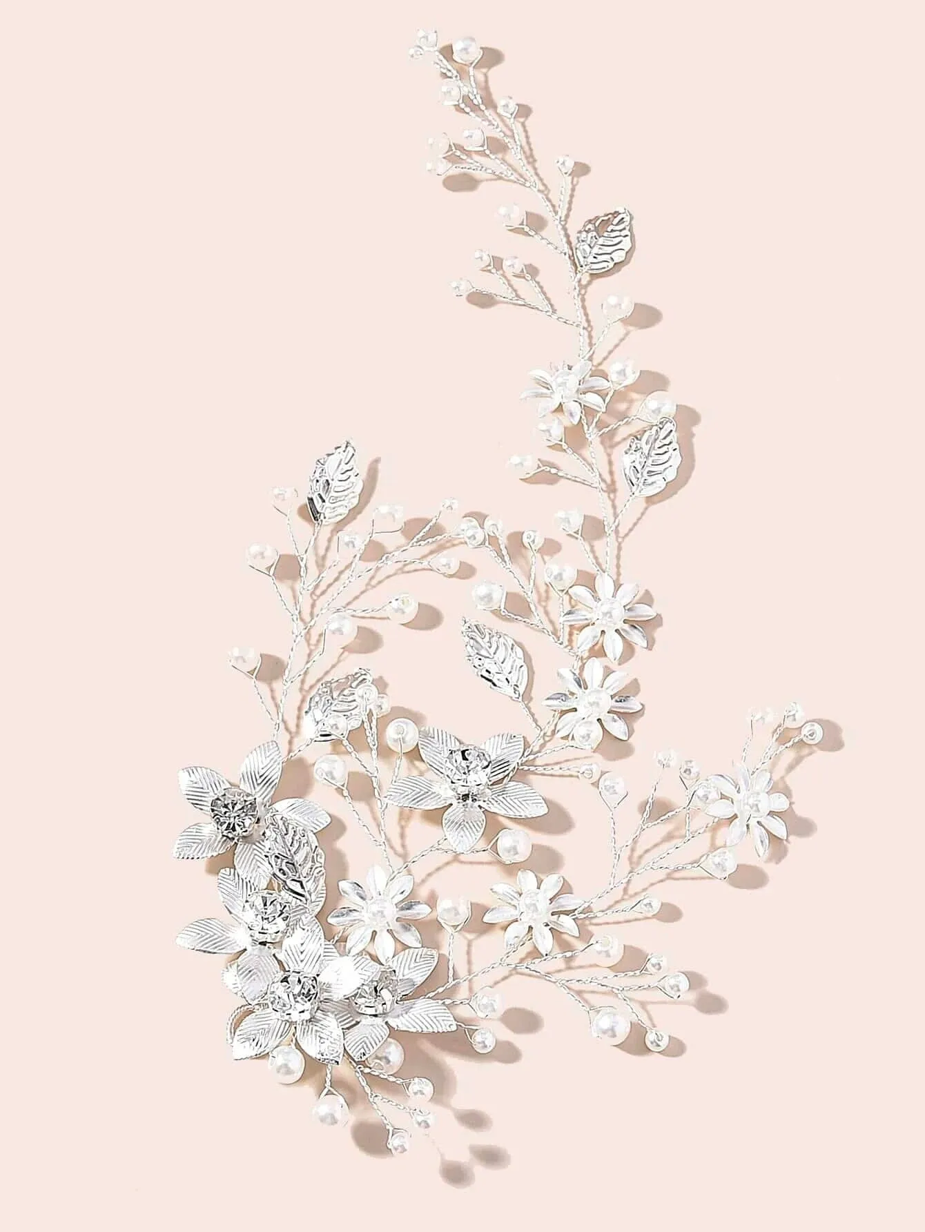 Three Branches Pearl Hair Vine, Bridal Crystal Flower Hairpiece, Wedding Head Wreath Floral Hair Wire