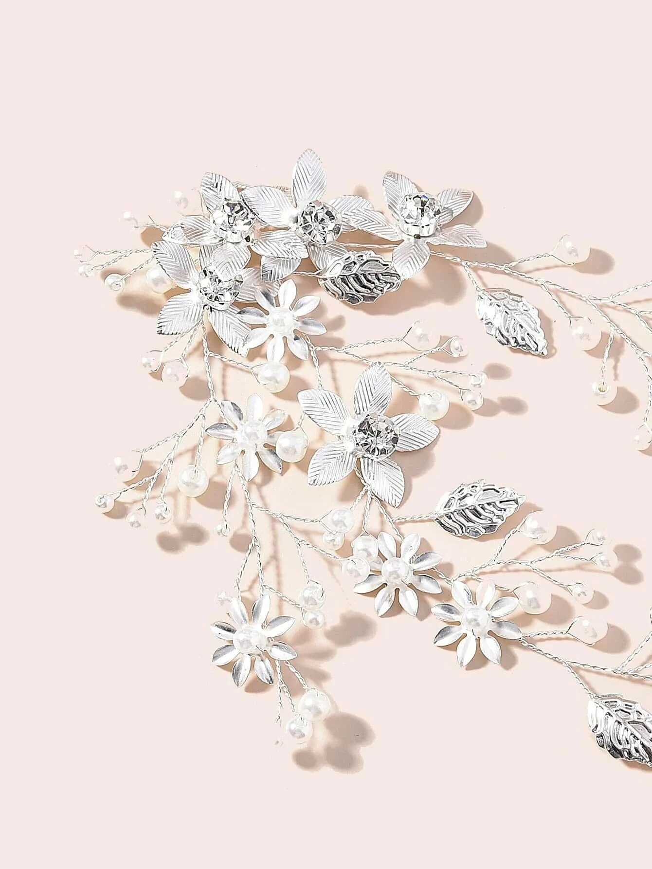Three Branches Pearl Hair Vine, Bridal Crystal Flower Hairpiece, Wedding Head Wreath Floral Hair Wire