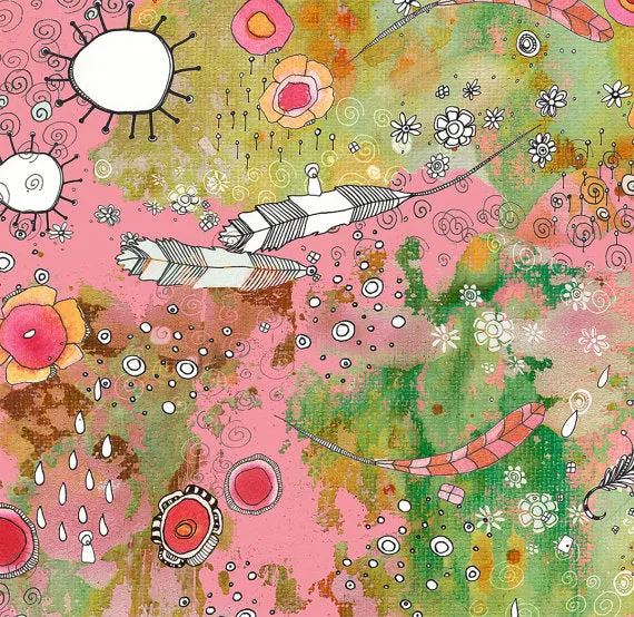 Towel 'Pink, Feathers, Flowers, Showers'