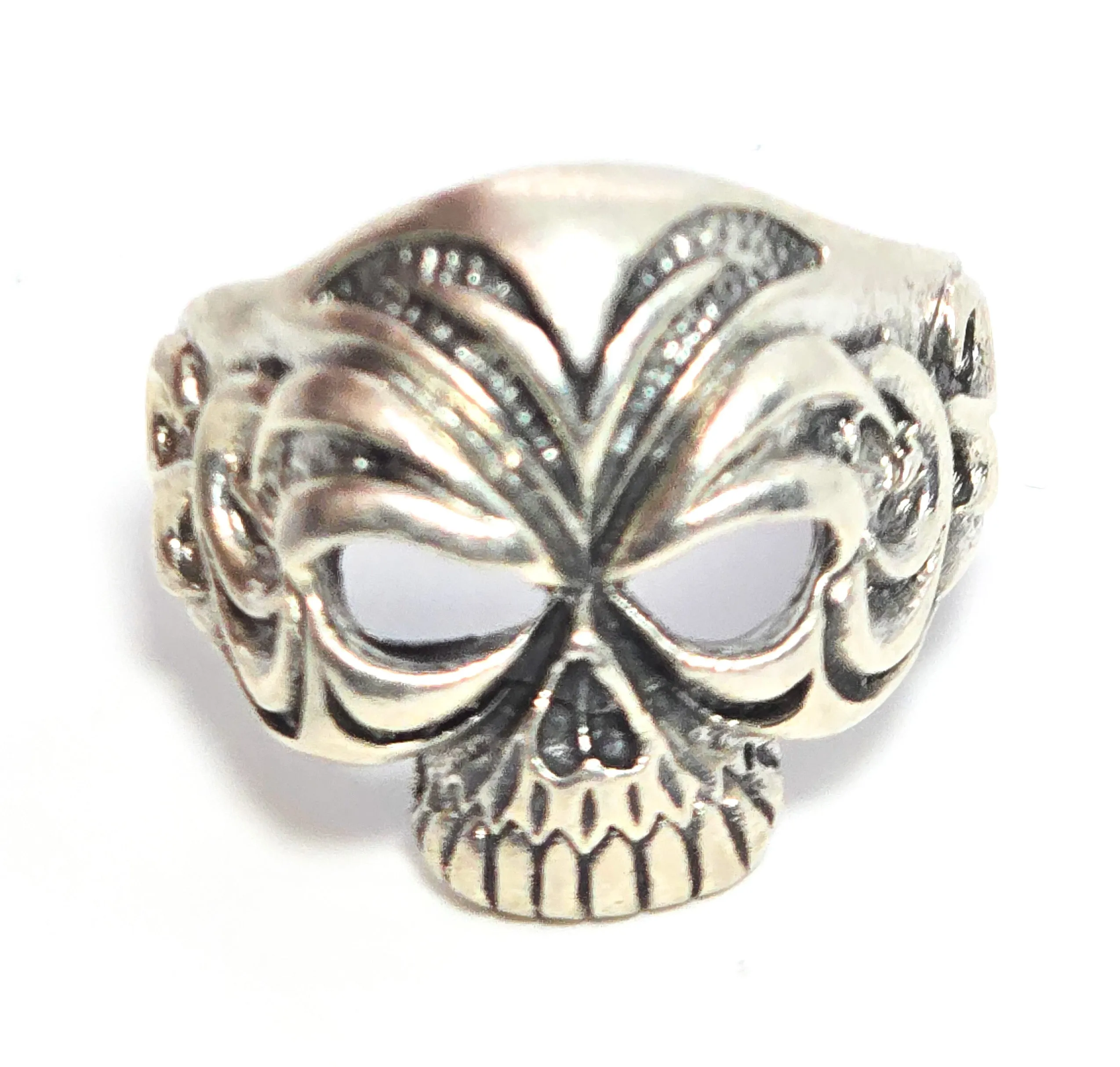 Tribal skull retro biker thick sterling silver skull with open eyes men's ring size 11 B