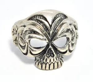 Tribal skull retro biker thick sterling silver skull with open eyes men's ring size 11 B