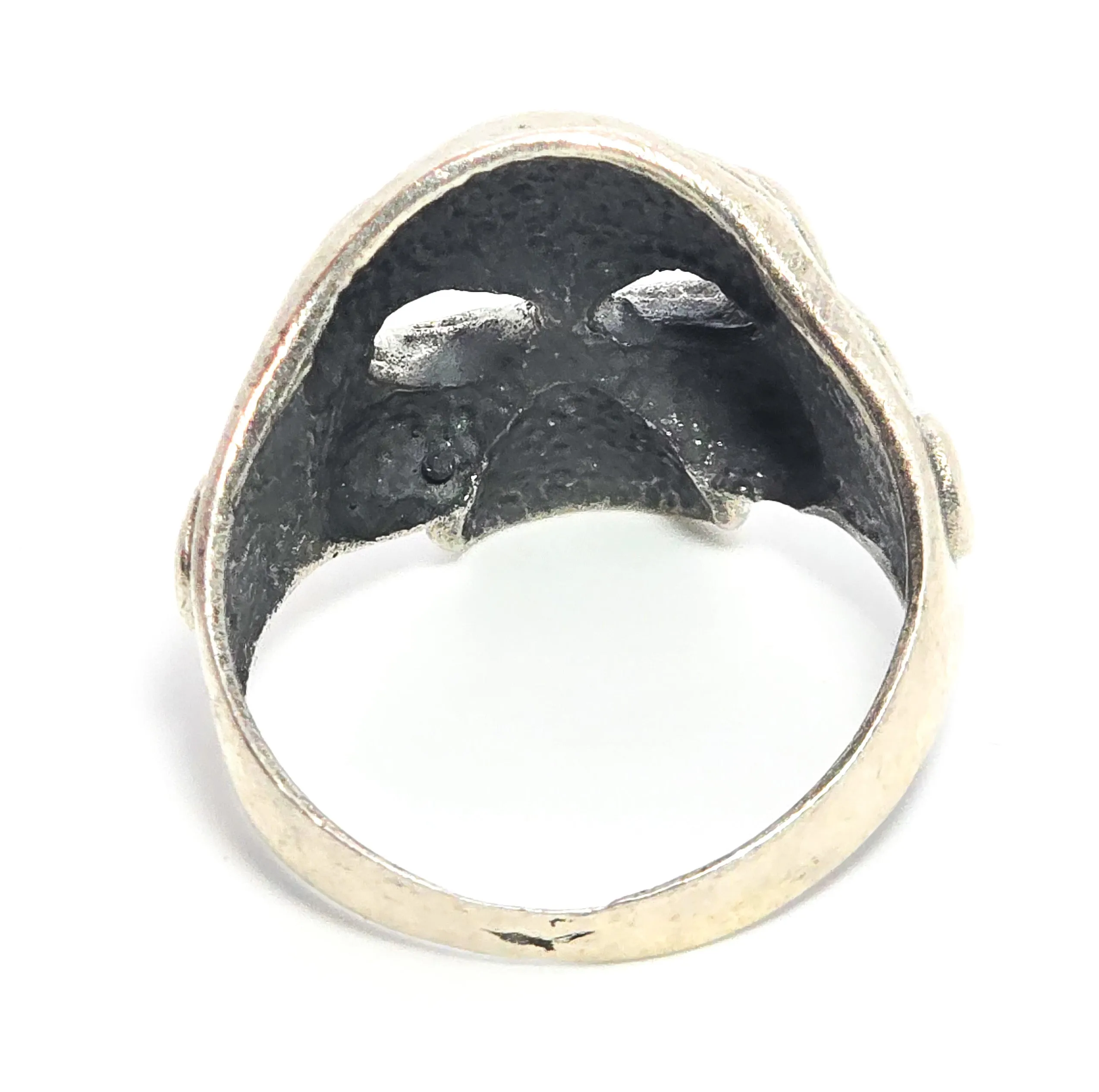 Tribal skull retro biker thick sterling silver skull with open eyes men's ring size 11 B