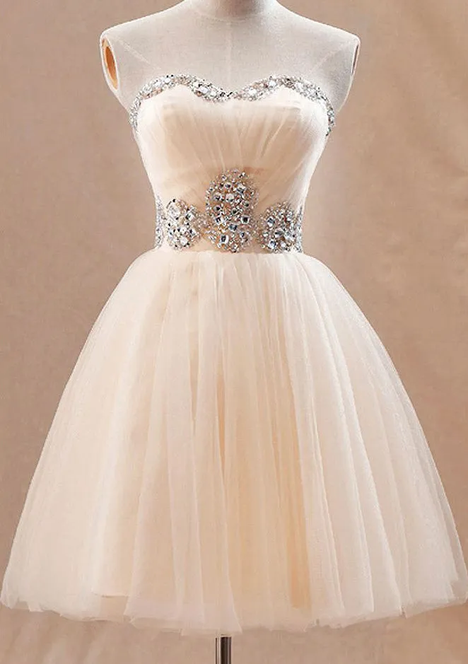 Tulle Cocktail Dress Ball Gown Strapless Sweetheart Short Mini Beaded