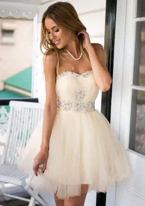 Tulle Cocktail Dress Ball Gown Strapless Sweetheart Short Mini Beaded