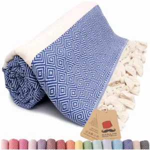 Turkish Beach Towel, Diamond Turkish Towels - Royal Blue
