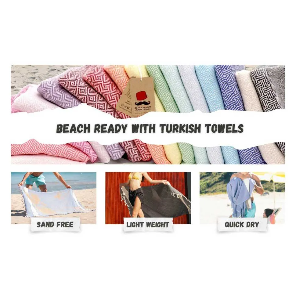 Turkish Beach Towel, Diamond Turkish Towels - Turquoise