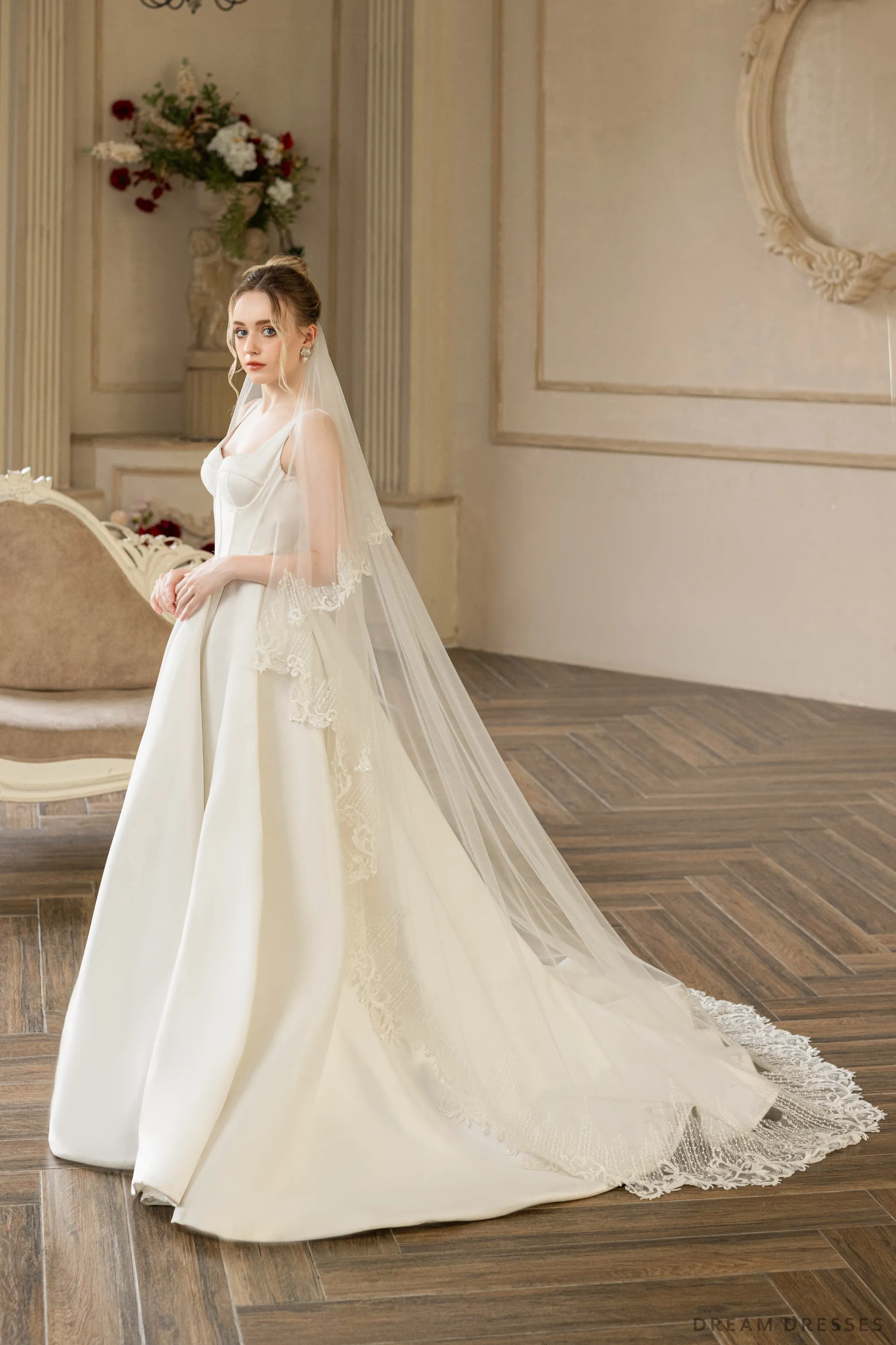 Two Layers Bridal Veil with Sequins Lace (#MALLORIE)
