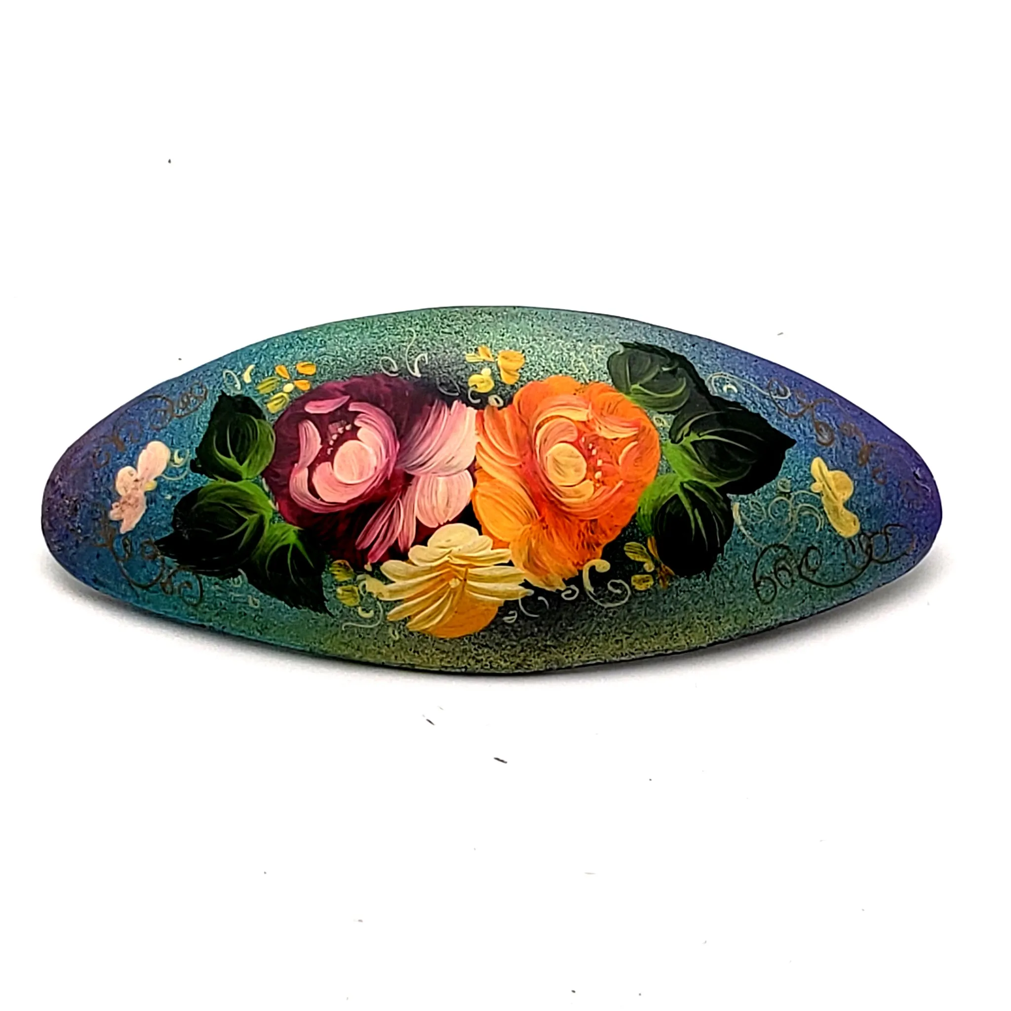 Ukrainian Hair Barrette Blue with Flowers