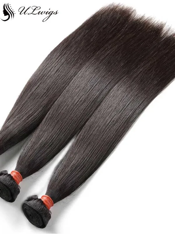 ULWIGS Pre-Plucked Ear To Ear Lace Frontal With 3 Thick Bundles Straight Weaves