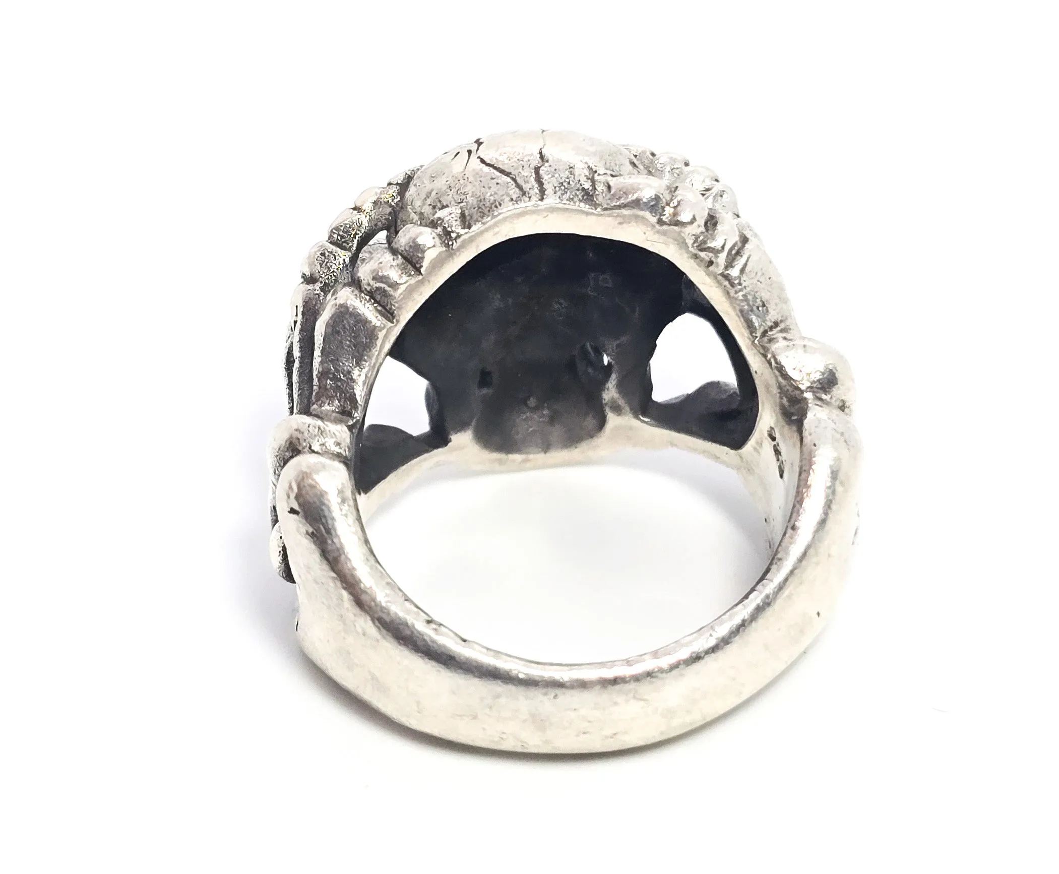 Under Pressure skull in hands bone sterling silver retro biker ring size 8
