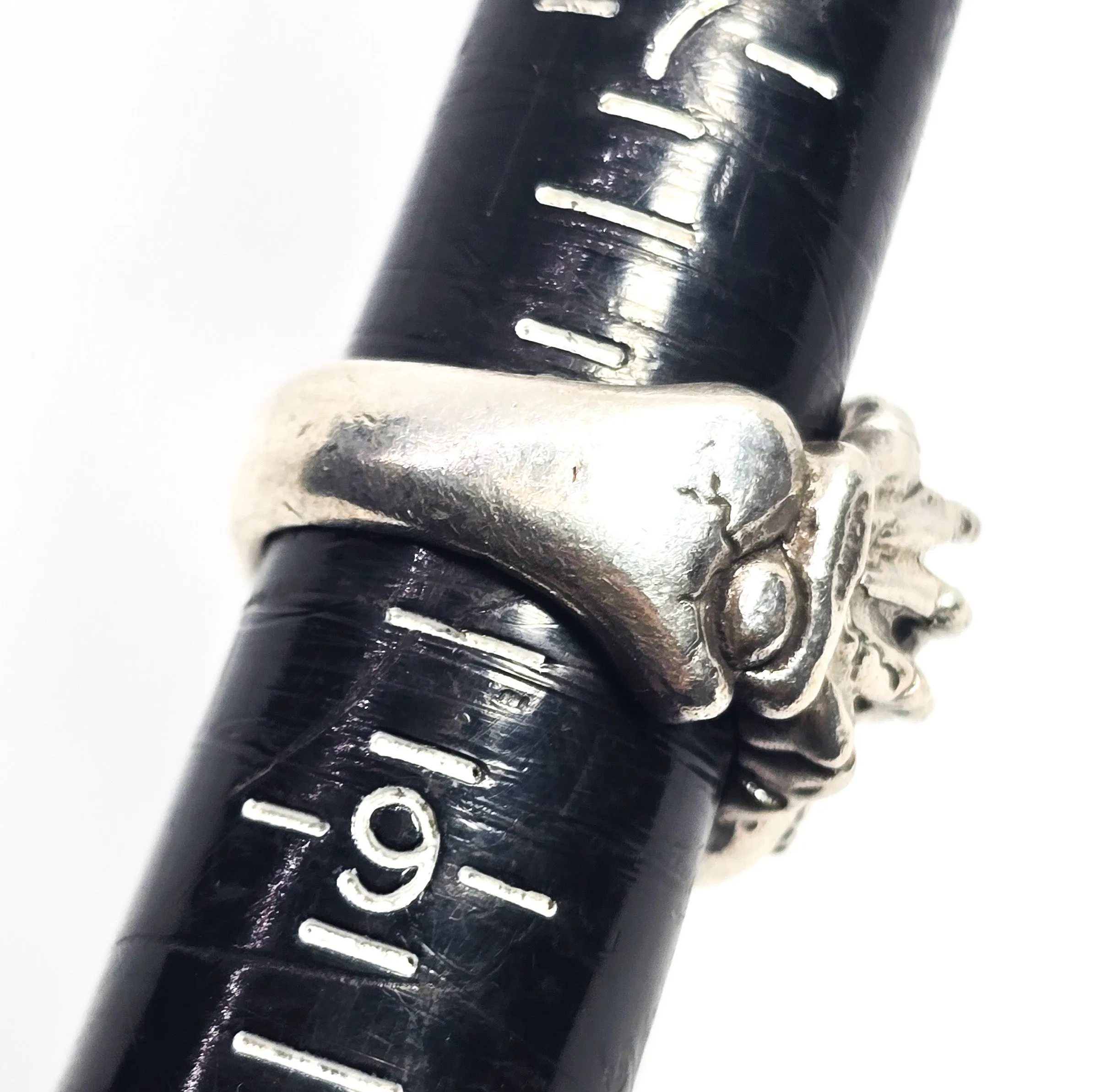 Under Pressure skull in hands bone sterling silver retro biker ring size 8