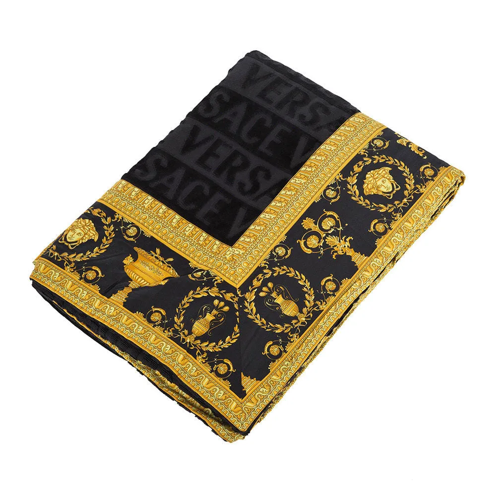Versace Baroque & Jacquard Medusa Beach/Bath Towel Black-  195 cm x 145 cm