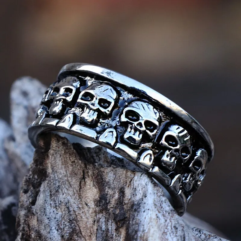 Vintage 316L Stainless Steel Biker Skull Ring
