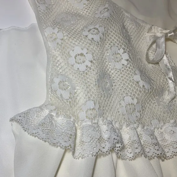VTG Nightgown and Robe Bridal SZ Small Floral Lace Sheer Long White Lingerie