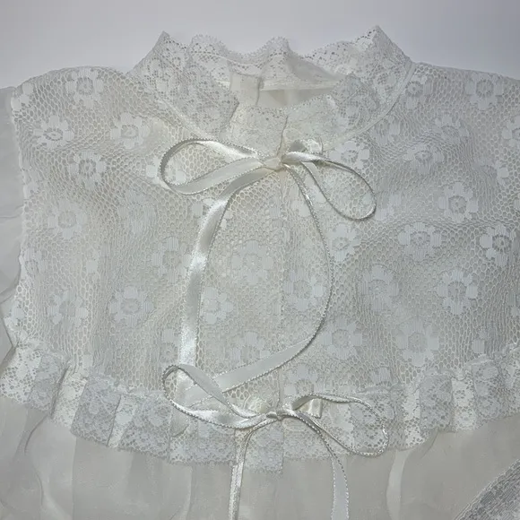 VTG Nightgown and Robe Bridal SZ Small Floral Lace Sheer Long White Lingerie