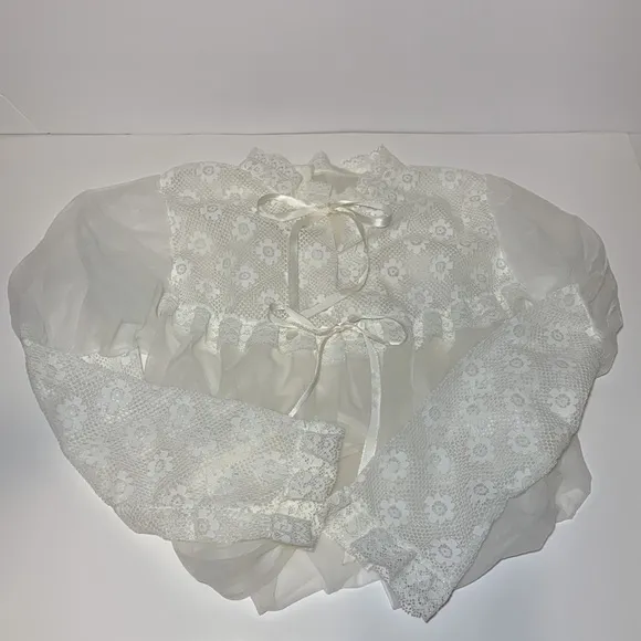 VTG Nightgown and Robe Bridal SZ Small Floral Lace Sheer Long White Lingerie