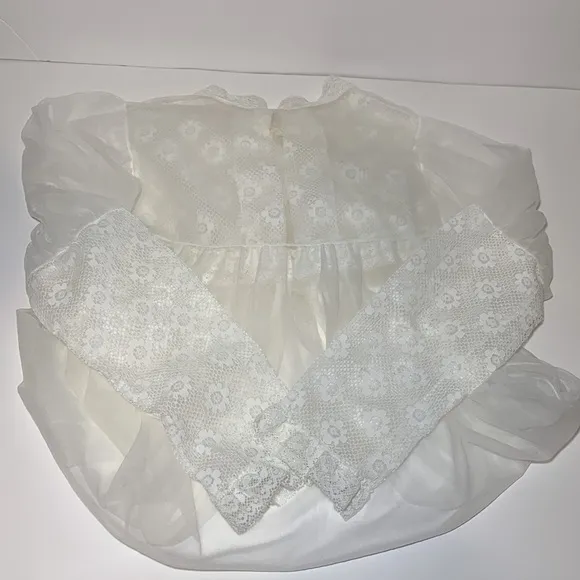 VTG Nightgown and Robe Bridal SZ Small Floral Lace Sheer Long White Lingerie