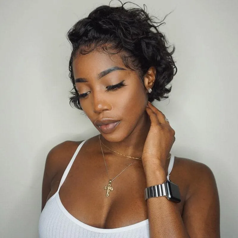 Water Wave Short Pixie Cut 13x6 Lace Front Wig BOB65