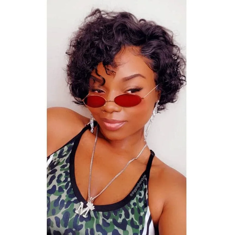 Water Wave Short Pixie Cut 13x6 Lace Front Wig BOB65