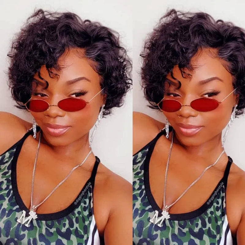 Water Wave Short Pixie Cut 13x6 Lace Front Wig BOB65