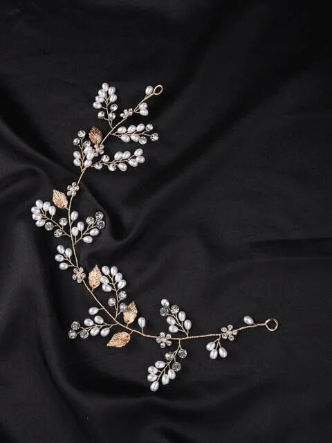 Wedding 4 PC Pearl Hair Vine and Hairpin Set, Wire Headband & 3 Hairpins Bridal Set, Crystal Pearl Head Wreath