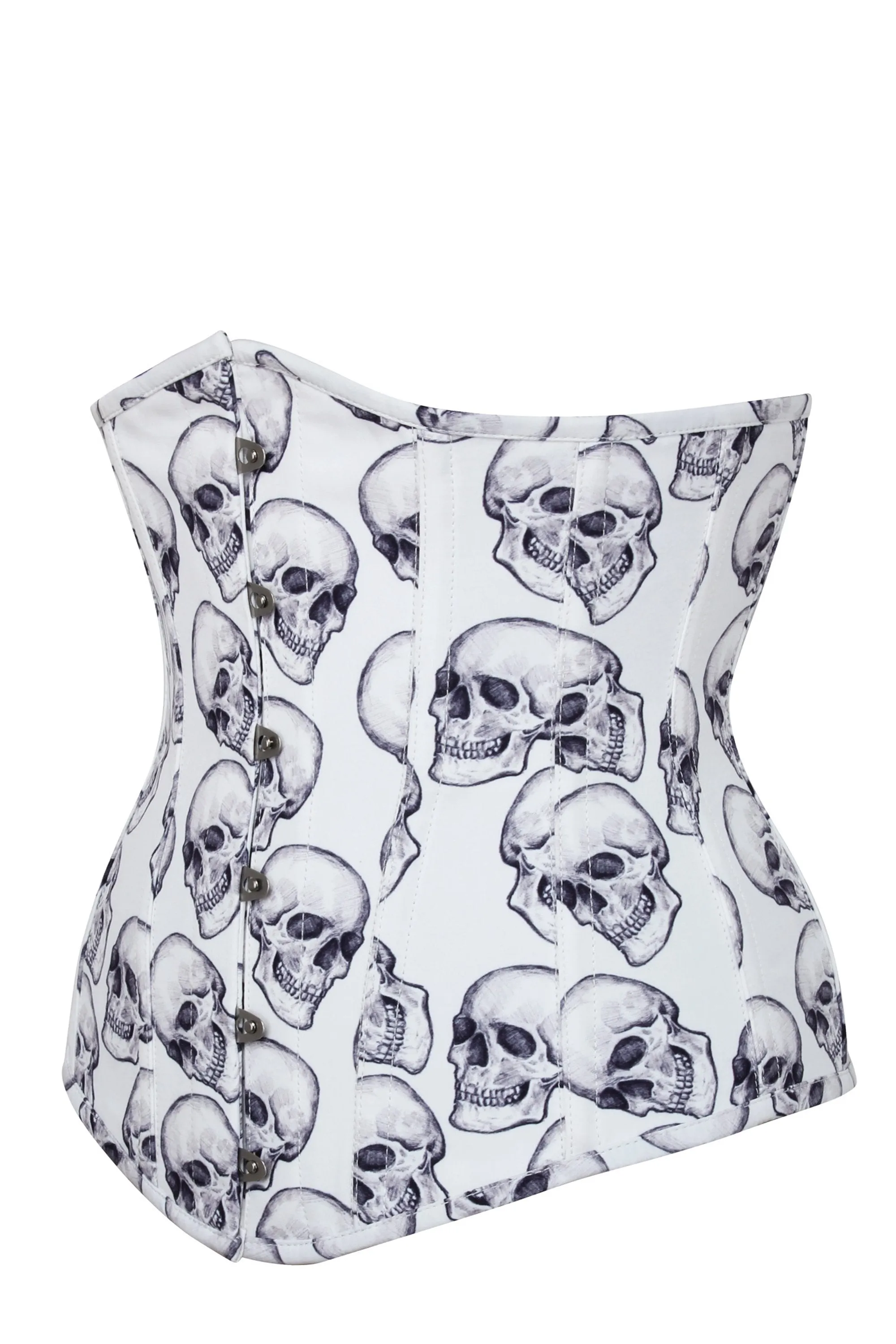 White And Grey Skull Gothic Longline Underbust Corset