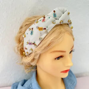 White Guitar Rhinestone Headband