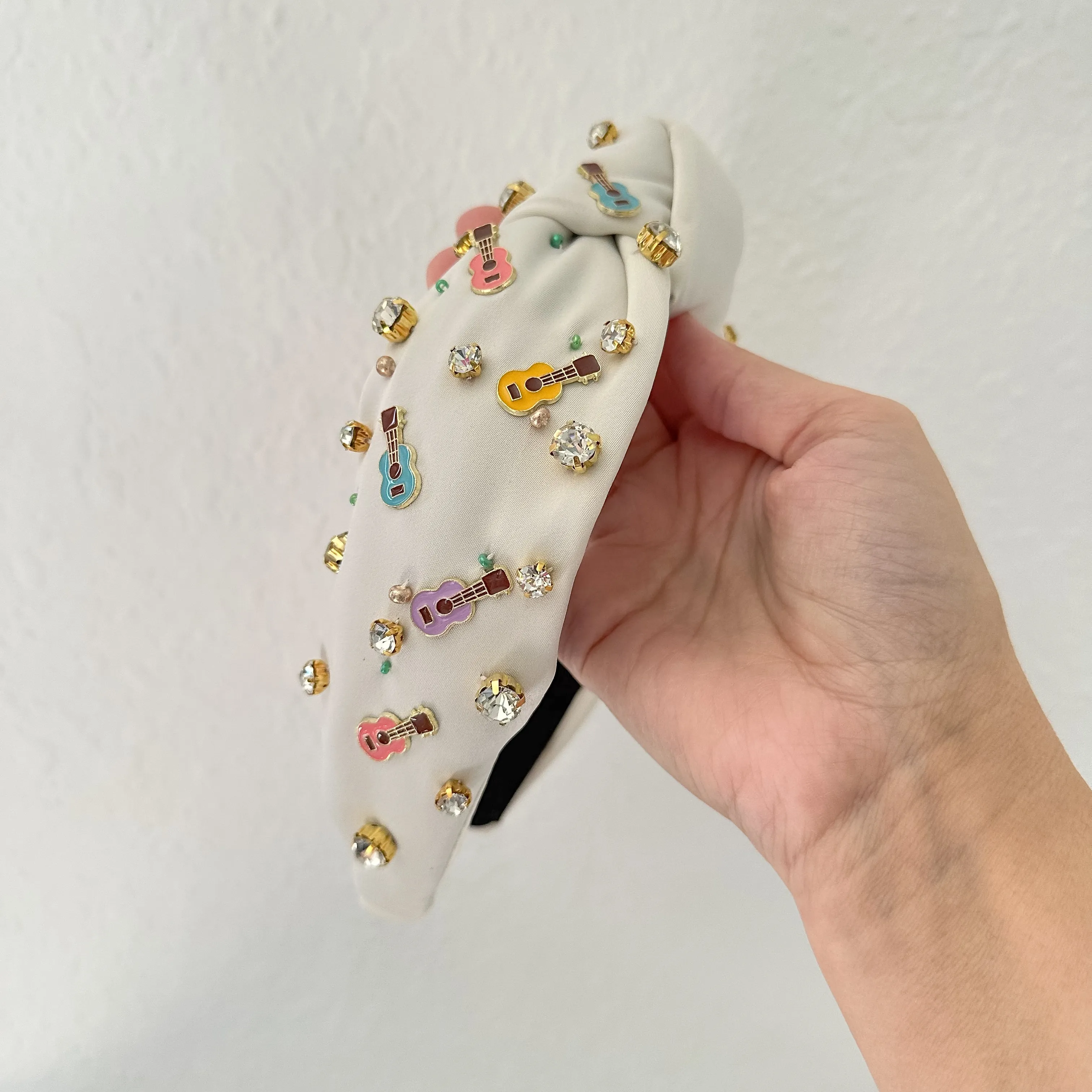 White Guitar Rhinestone Headband