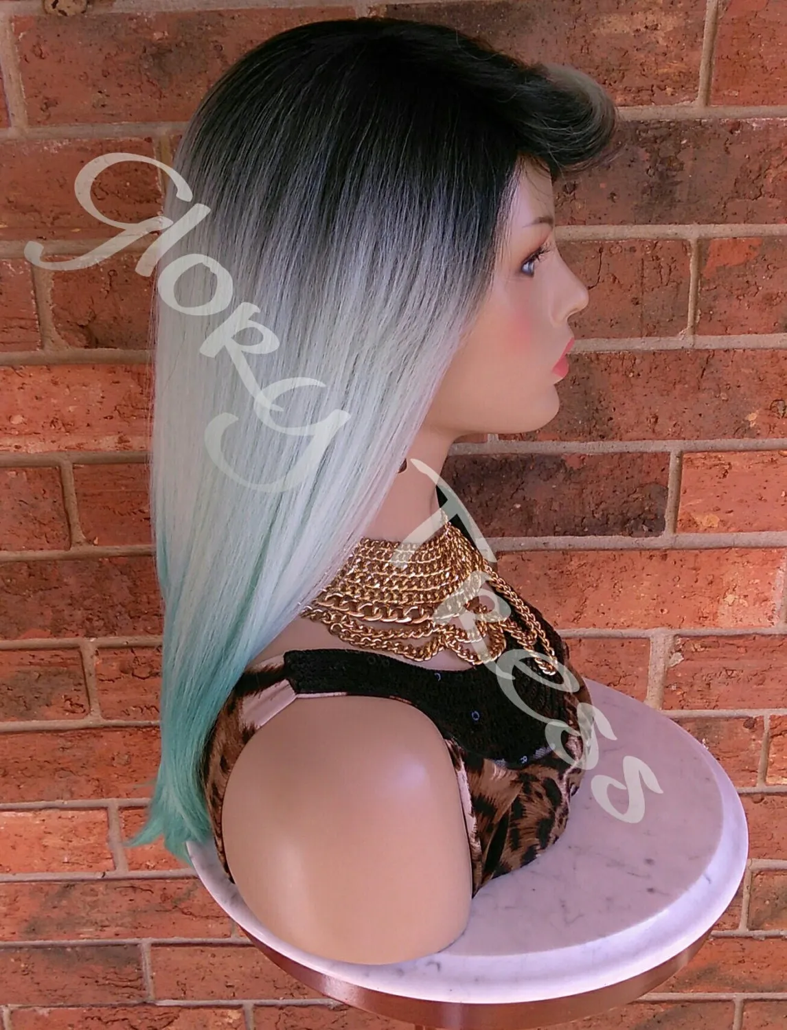 Wigs, Straight Wig, Full Cap Wig, Ombre Green Wig, Green Wig, Dark Rooted Wig, Yaki Wig, On Sale // VIRTUE (Free Shipping)