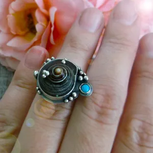 Wild River Ring - Scottish Shell and Arizona Turquoise Ring