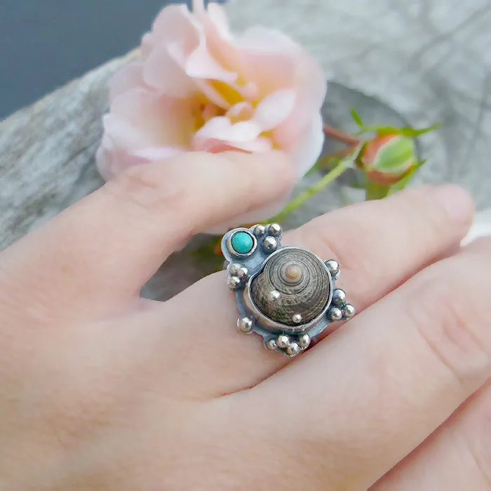 Wild River Ring - Scottish Shell and Arizona Turquoise Ring
