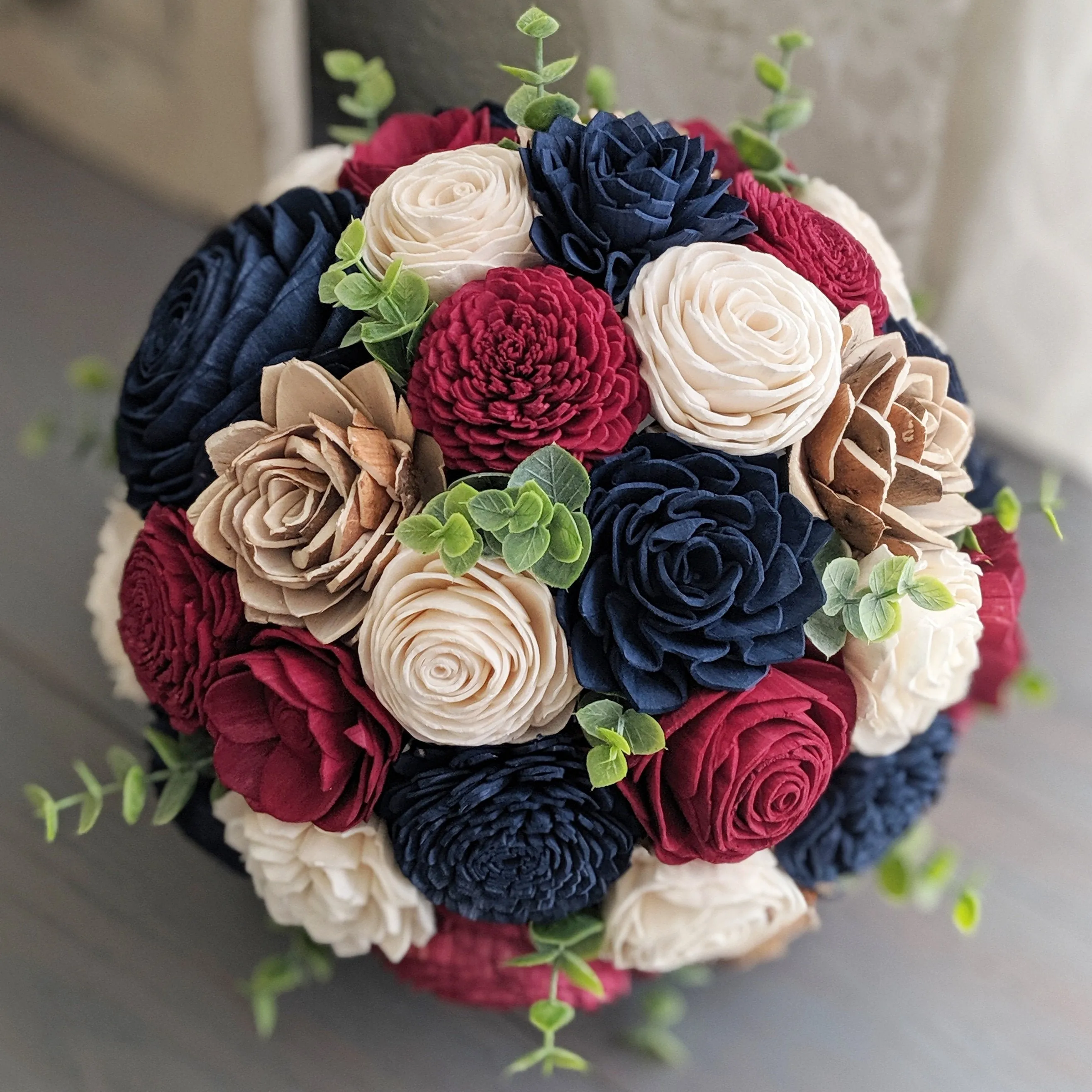 Wine, Navy, and Ivory Bouquet with Spiral Eucalyptus