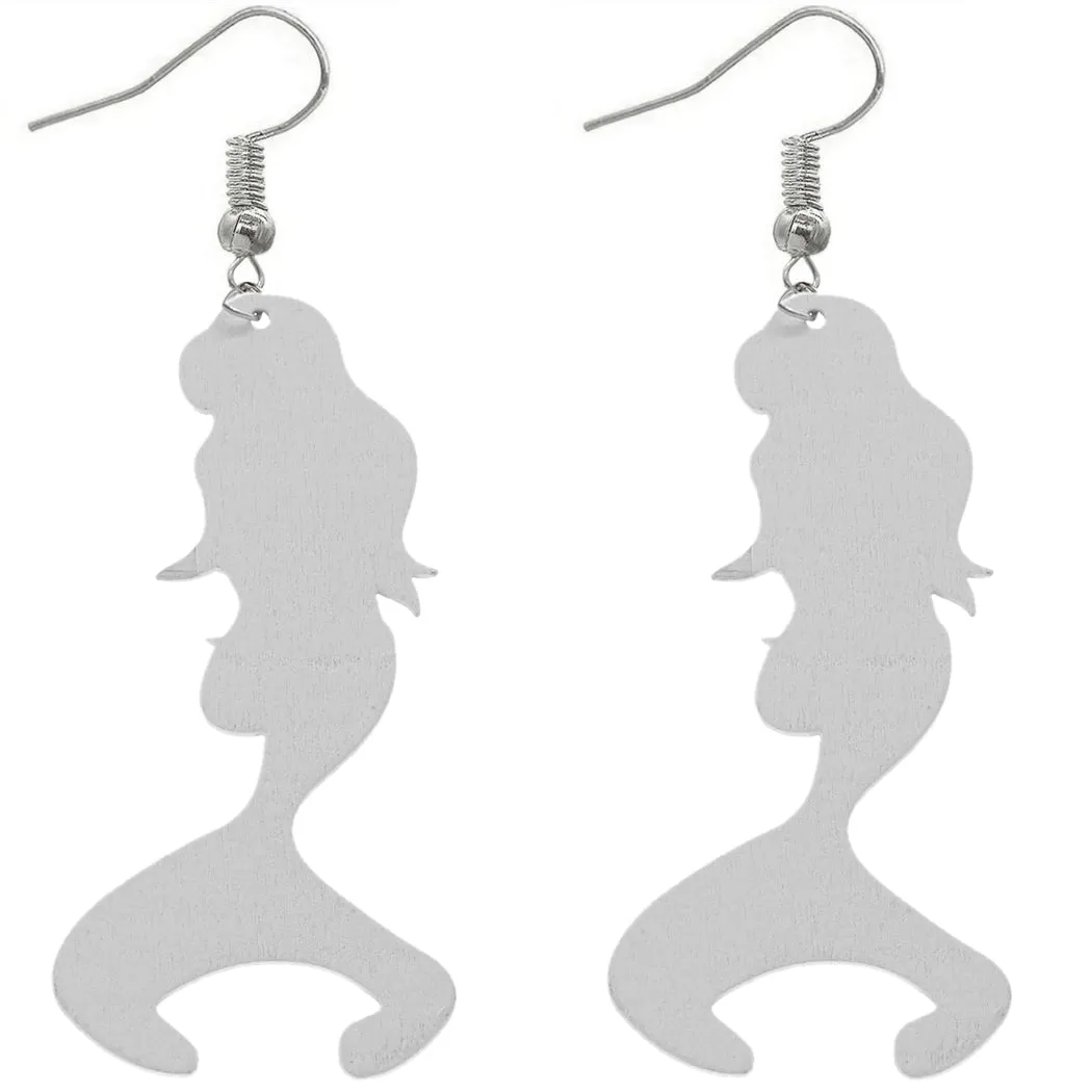 Yellow African American Mermaid Wooden Earrings