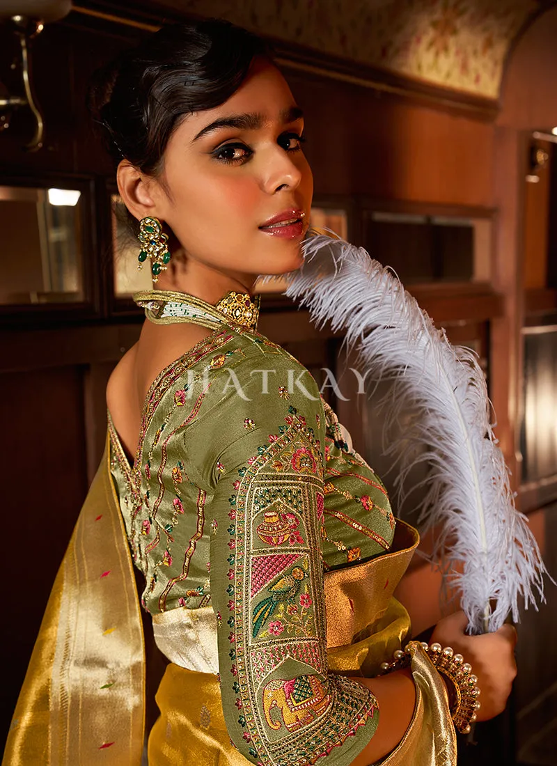Yellow And Green Paithani Silk Saree