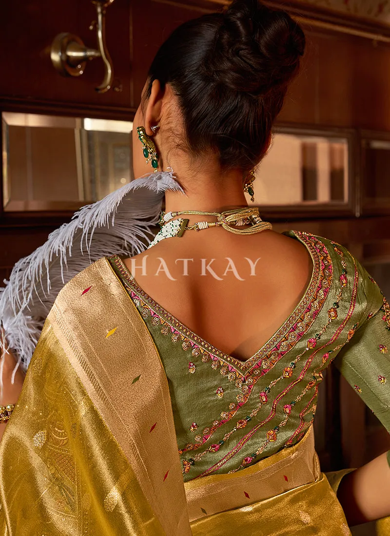 Yellow And Green Paithani Silk Saree