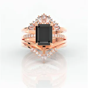 You Are Worth It- Black Emerald Cut Diamond Gothic Promise Ring Set
