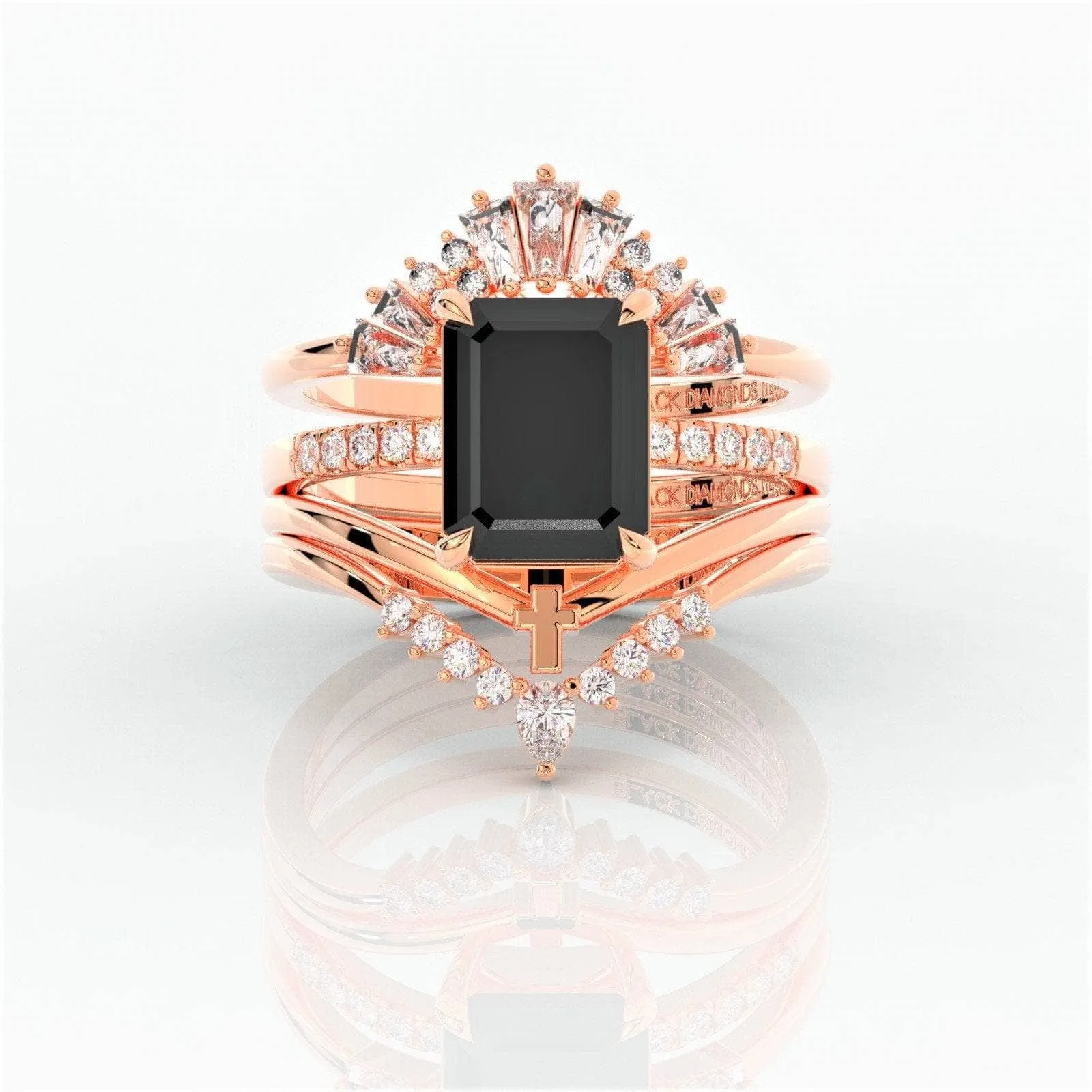You Are Worth It- Black Emerald Cut Diamond Gothic Promise Ring Set