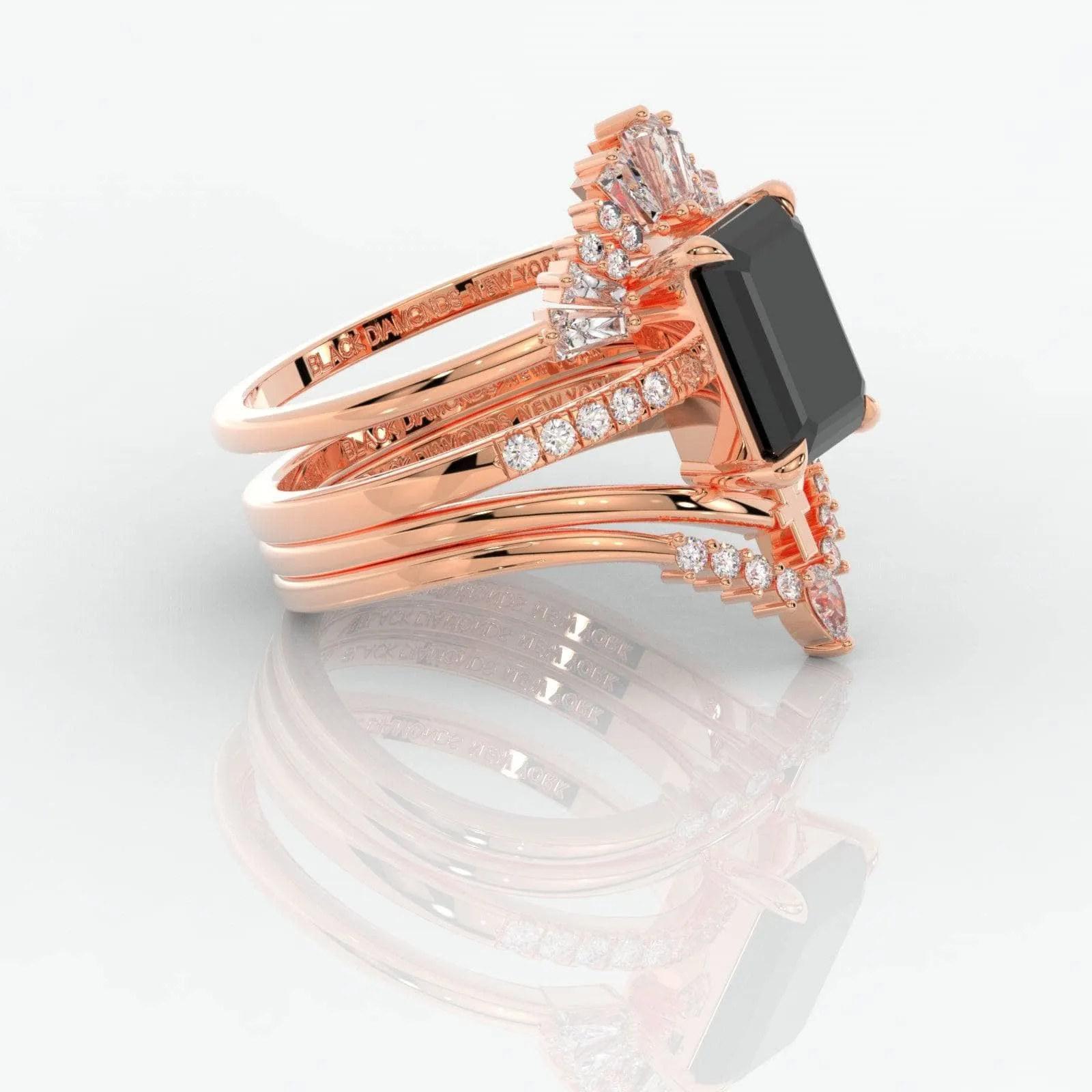 You Are Worth It- Black Emerald Cut Diamond Gothic Promise Ring Set