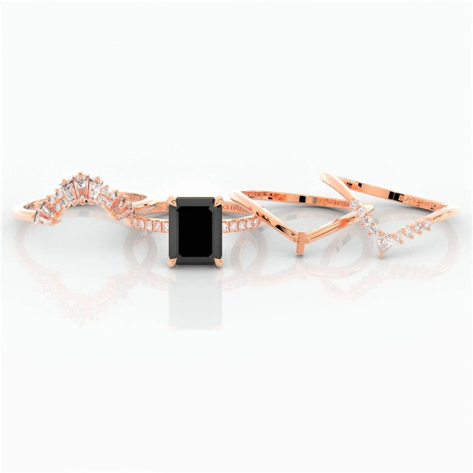 You Are Worth It- Black Emerald Cut Diamond Gothic Promise Ring Set