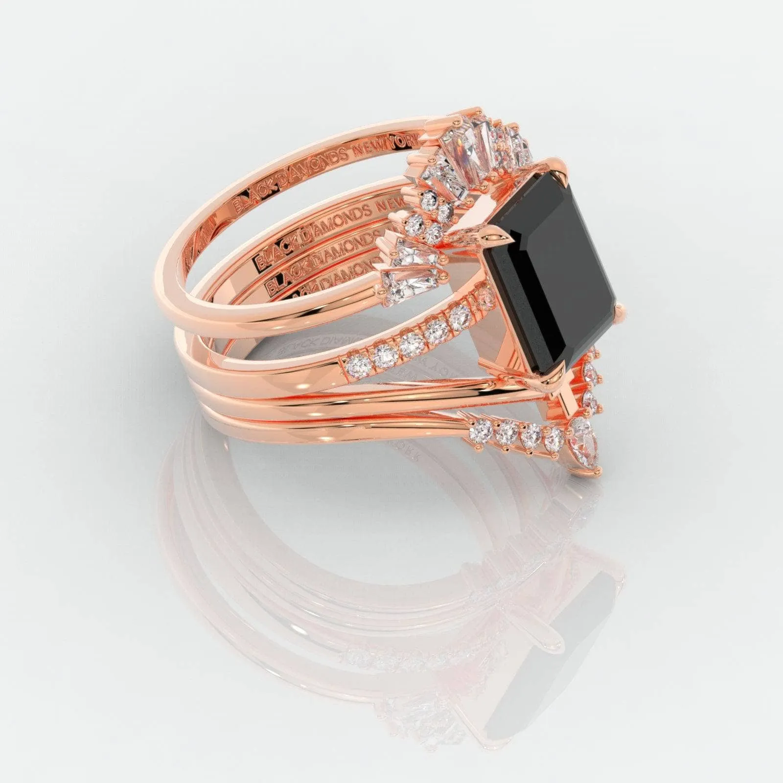 You Are Worth It- Black Emerald Cut Diamond Gothic Promise Ring Set