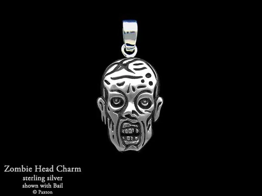 Zombie Head Charm Necklace Sterling Silver