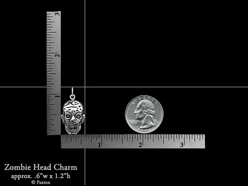 Zombie Head Charm Necklace Sterling Silver