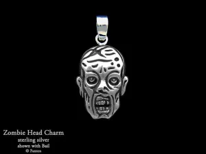 Zombie Head Charm Necklace Sterling Silver